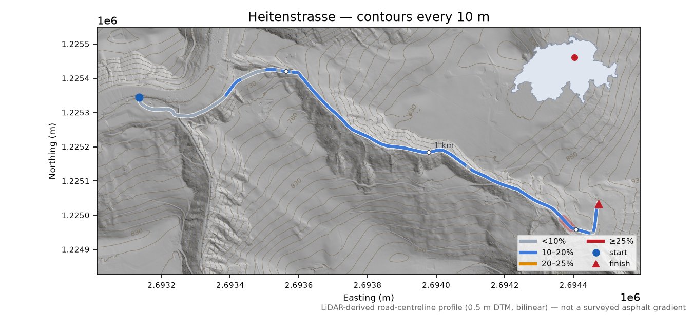 Heitenstrasse LiDAR hillshade map with contours