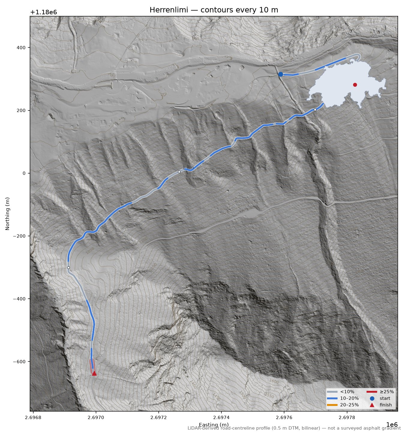 Herrenlimi LiDAR hillshade map with contours