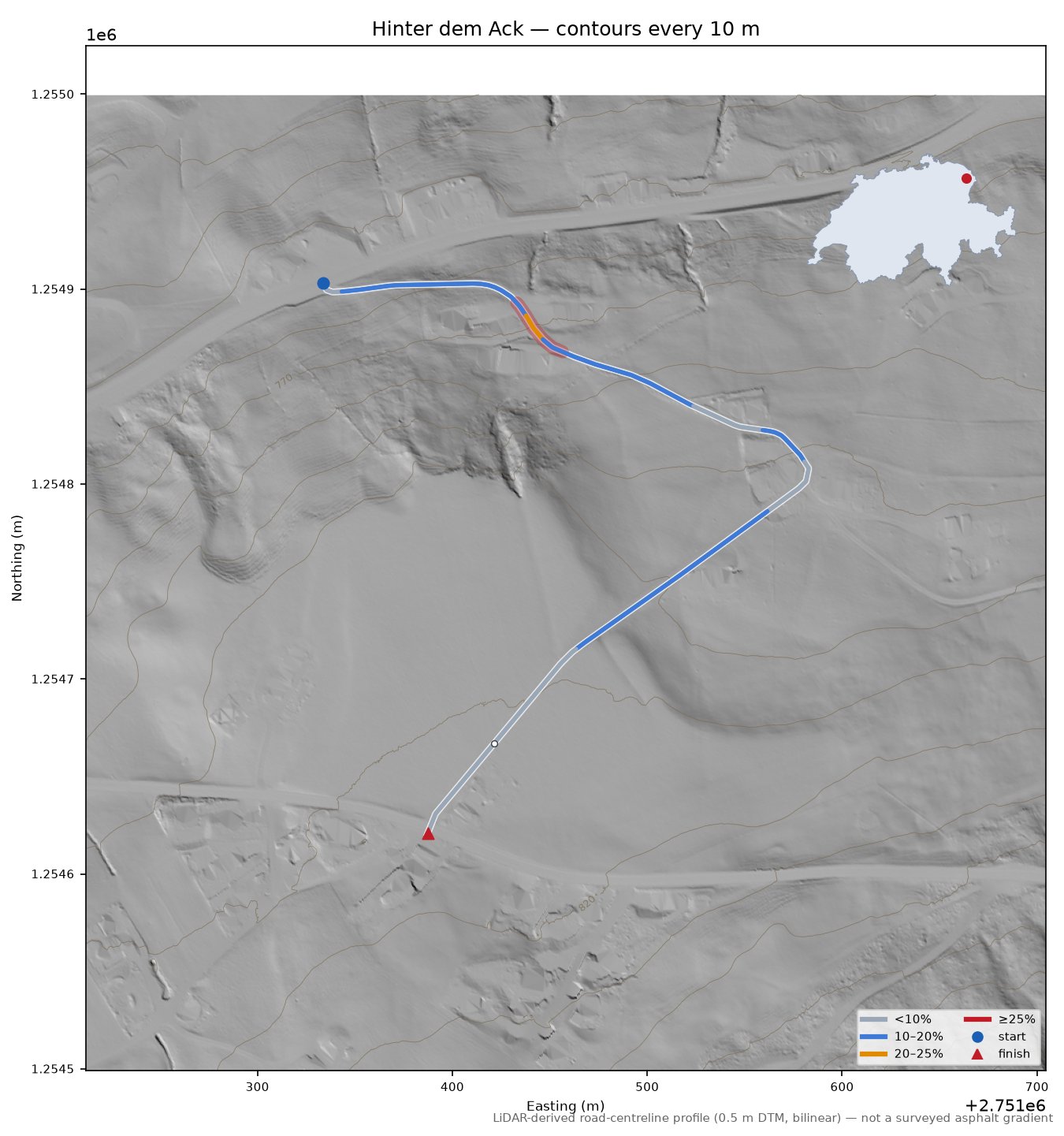 Hinter dem Ack LiDAR hillshade map with contours