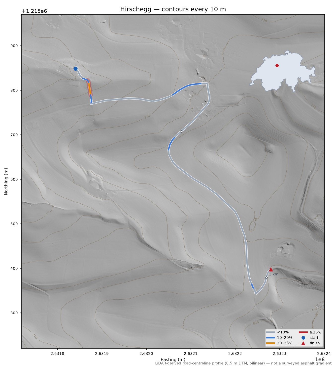 Hirschegg LiDAR hillshade map with contours