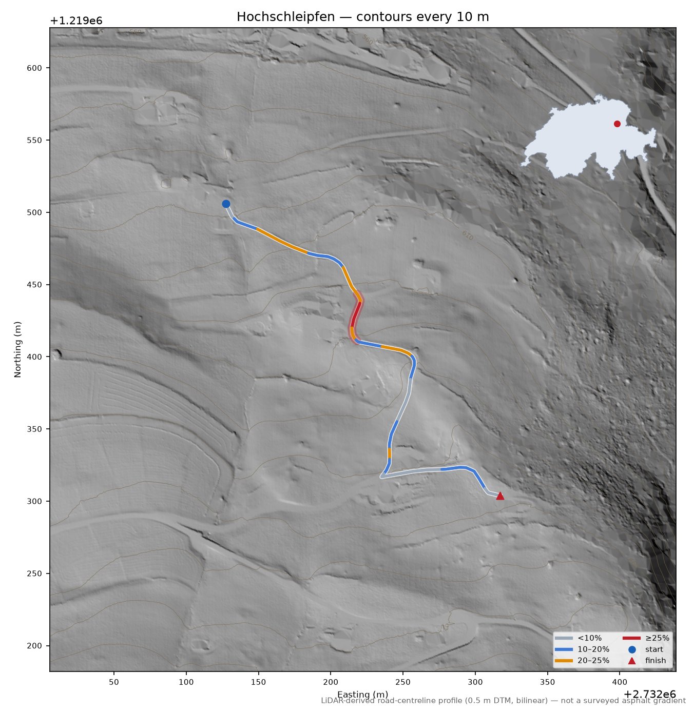 Hochschleipfen LiDAR hillshade map with contours