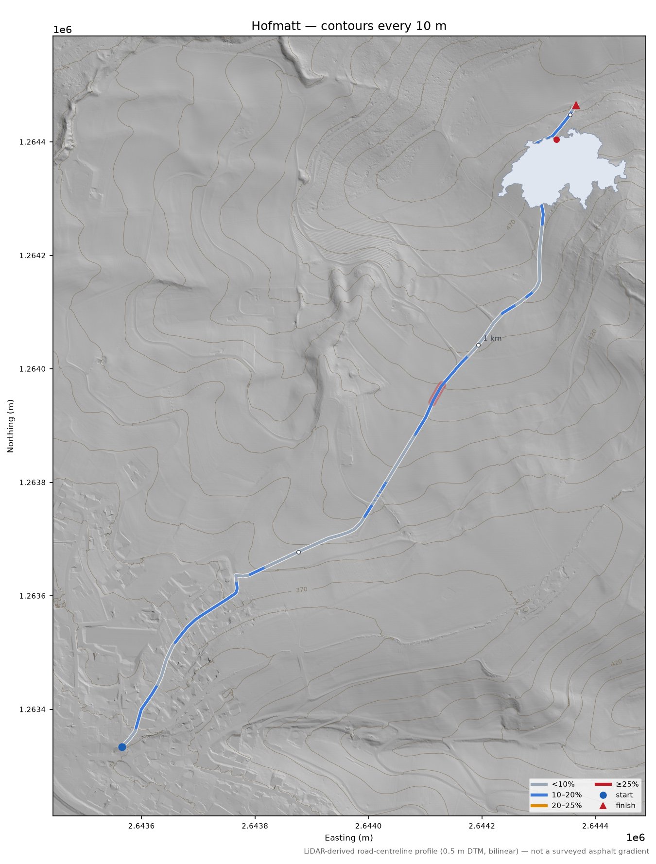 Hofmatt LiDAR hillshade map with contours