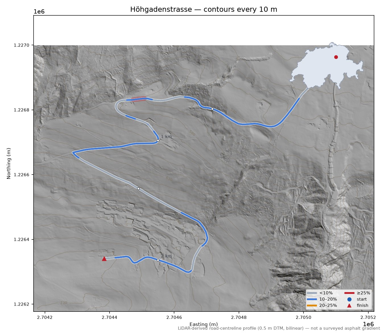 Höhgadenstrasse LiDAR hillshade map with contours