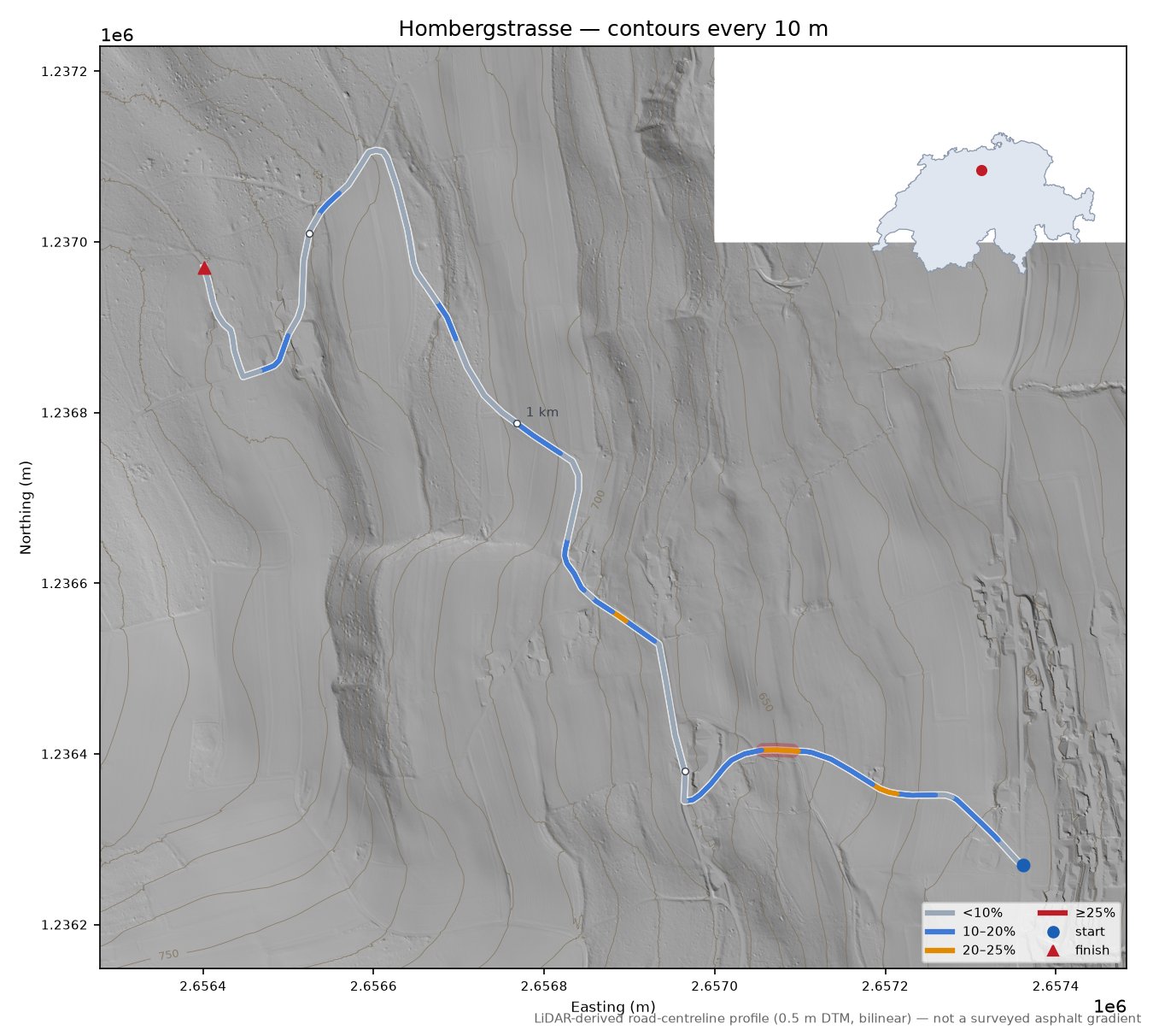 Hombergstrasse LiDAR hillshade map with contours