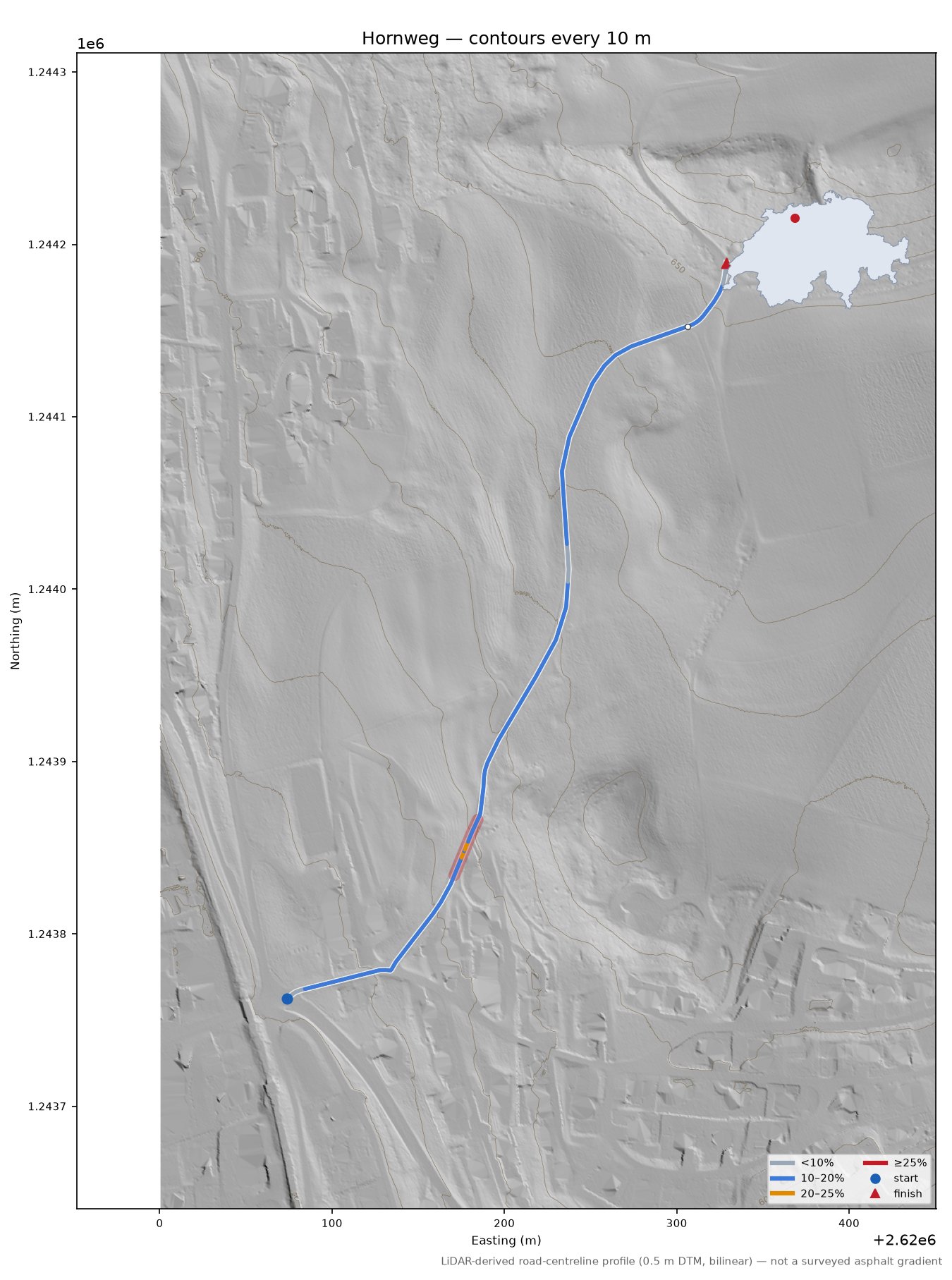 Hornweg LiDAR hillshade map with contours