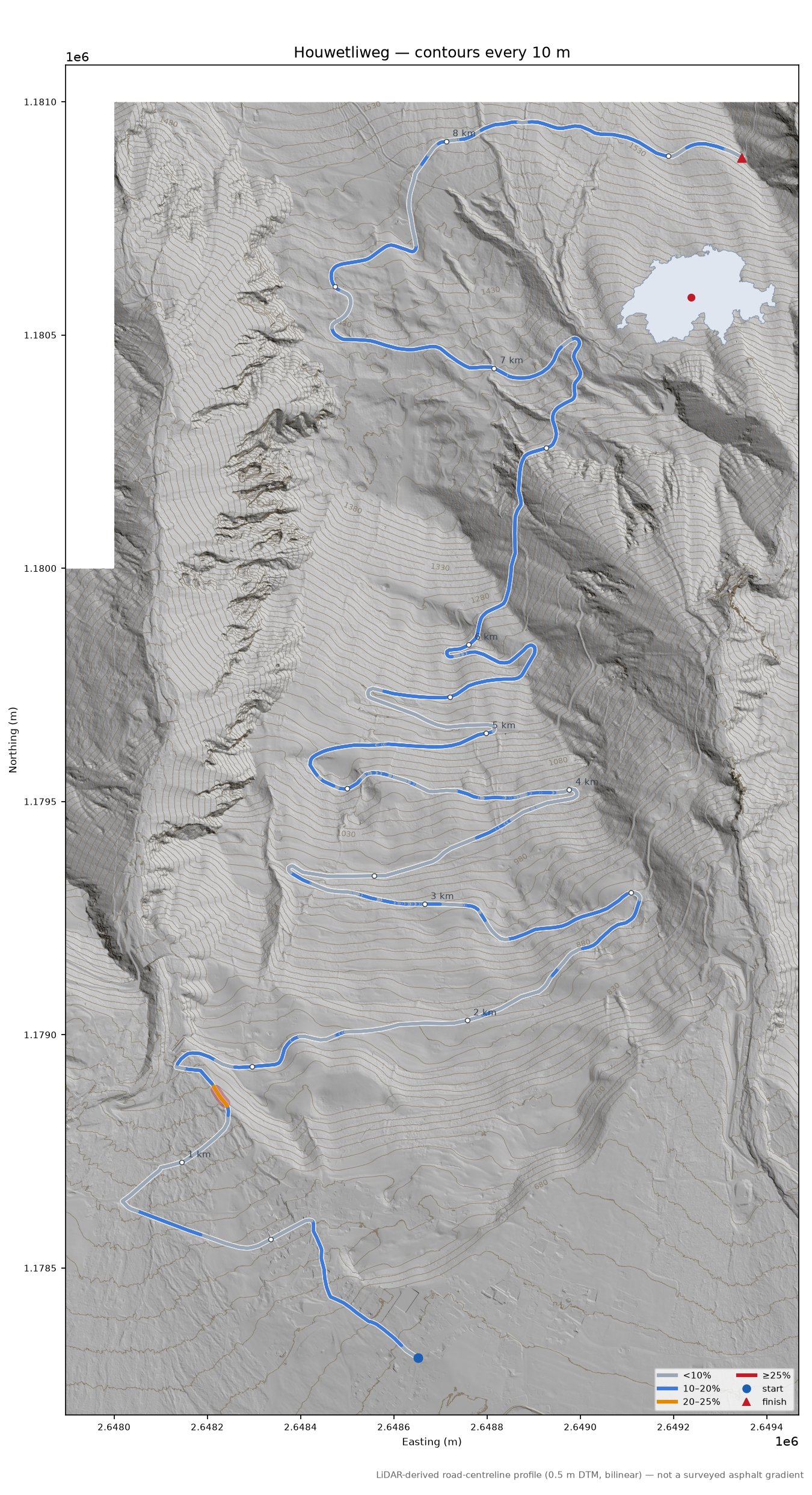 Houwetliweg LiDAR hillshade map with contours