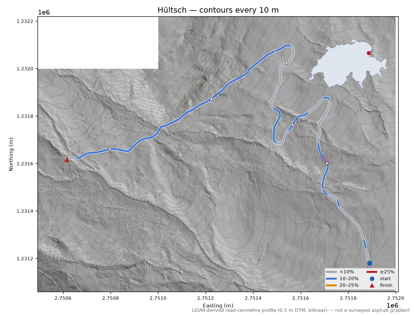 Hültsch LiDAR hillshade map with contours