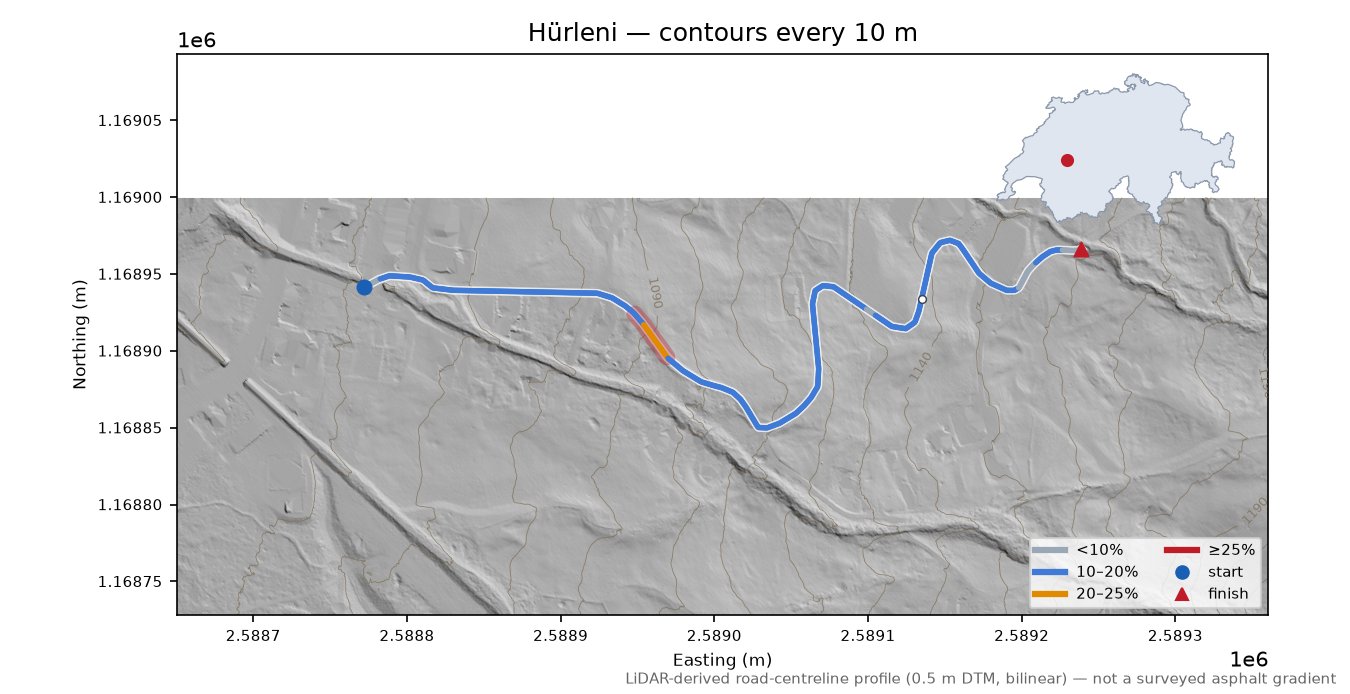 Hürleni LiDAR hillshade map with contours