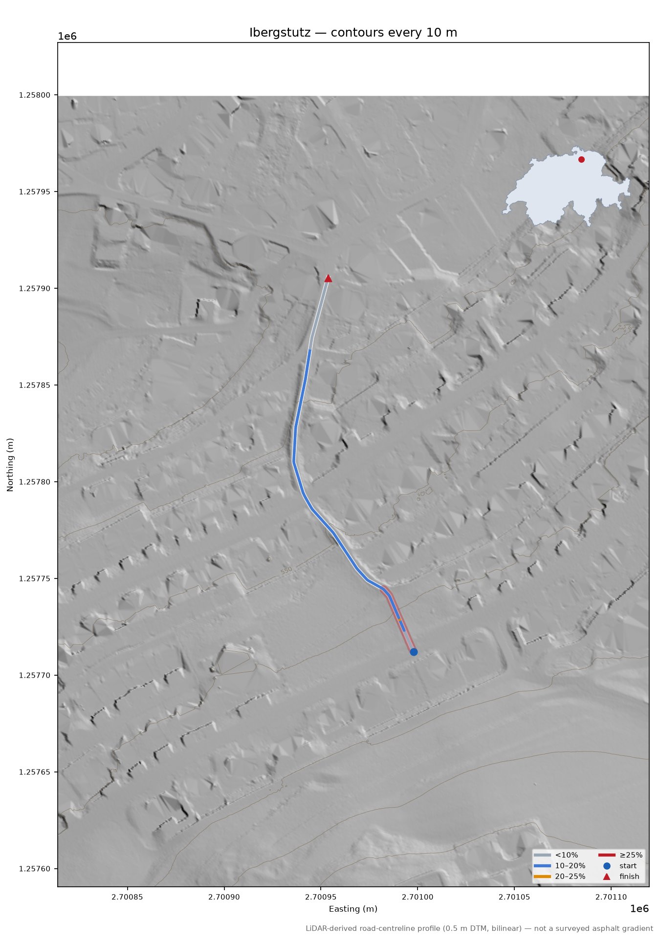 Ibergstutz LiDAR hillshade map with contours