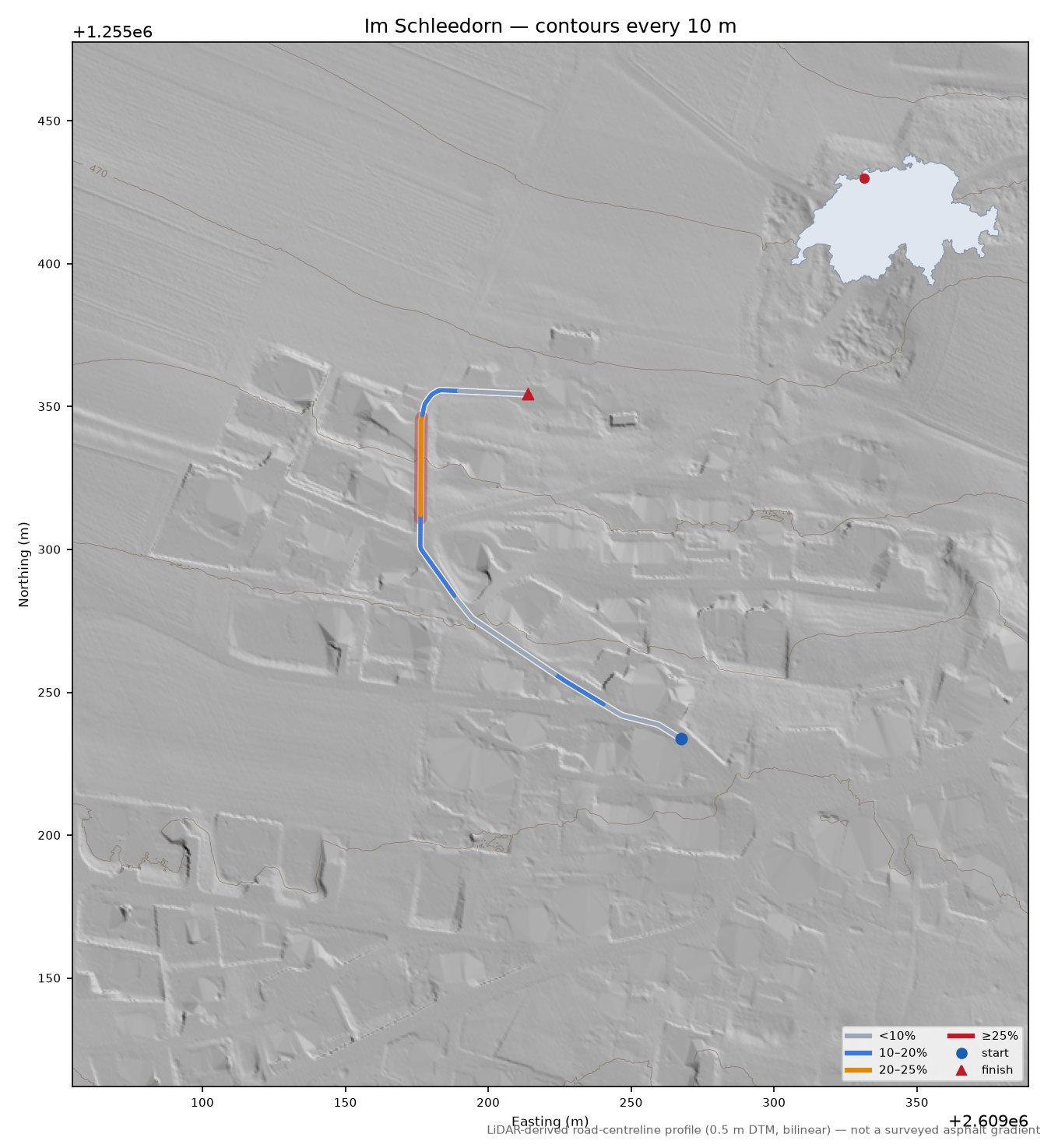 Im Schleedorn LiDAR hillshade map with contours