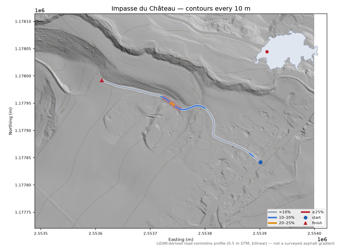 Impasse du Château LiDAR hillshade map with contours