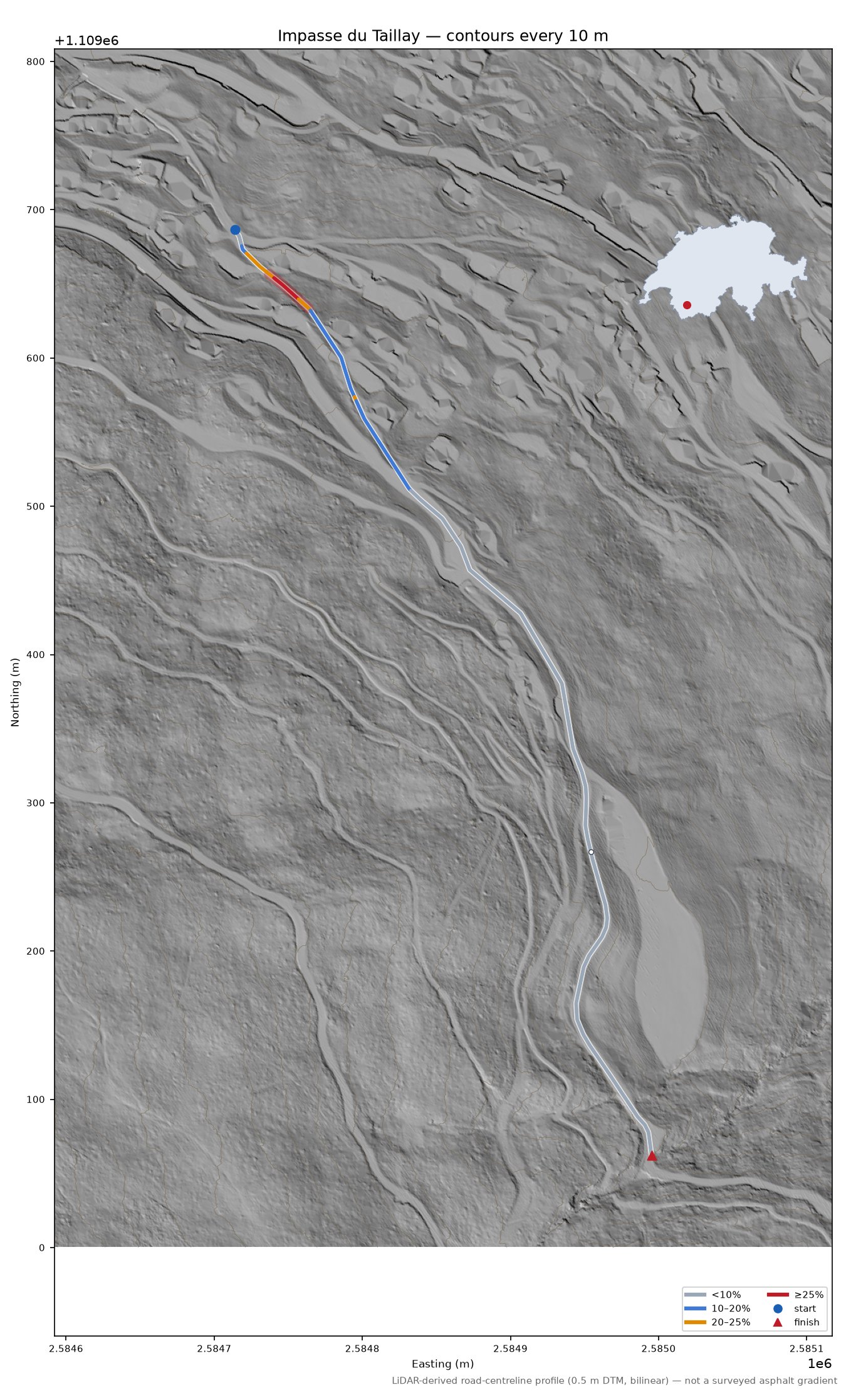 Impasse du Taillay LiDAR hillshade map with contours