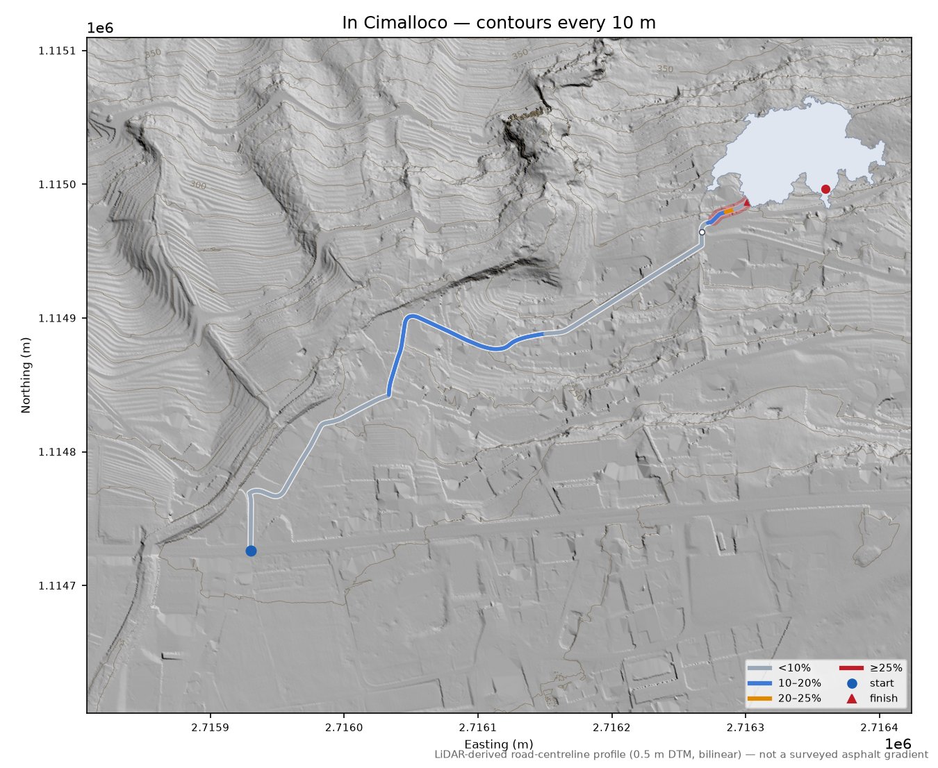 In Cimalloco LiDAR hillshade map with contours
