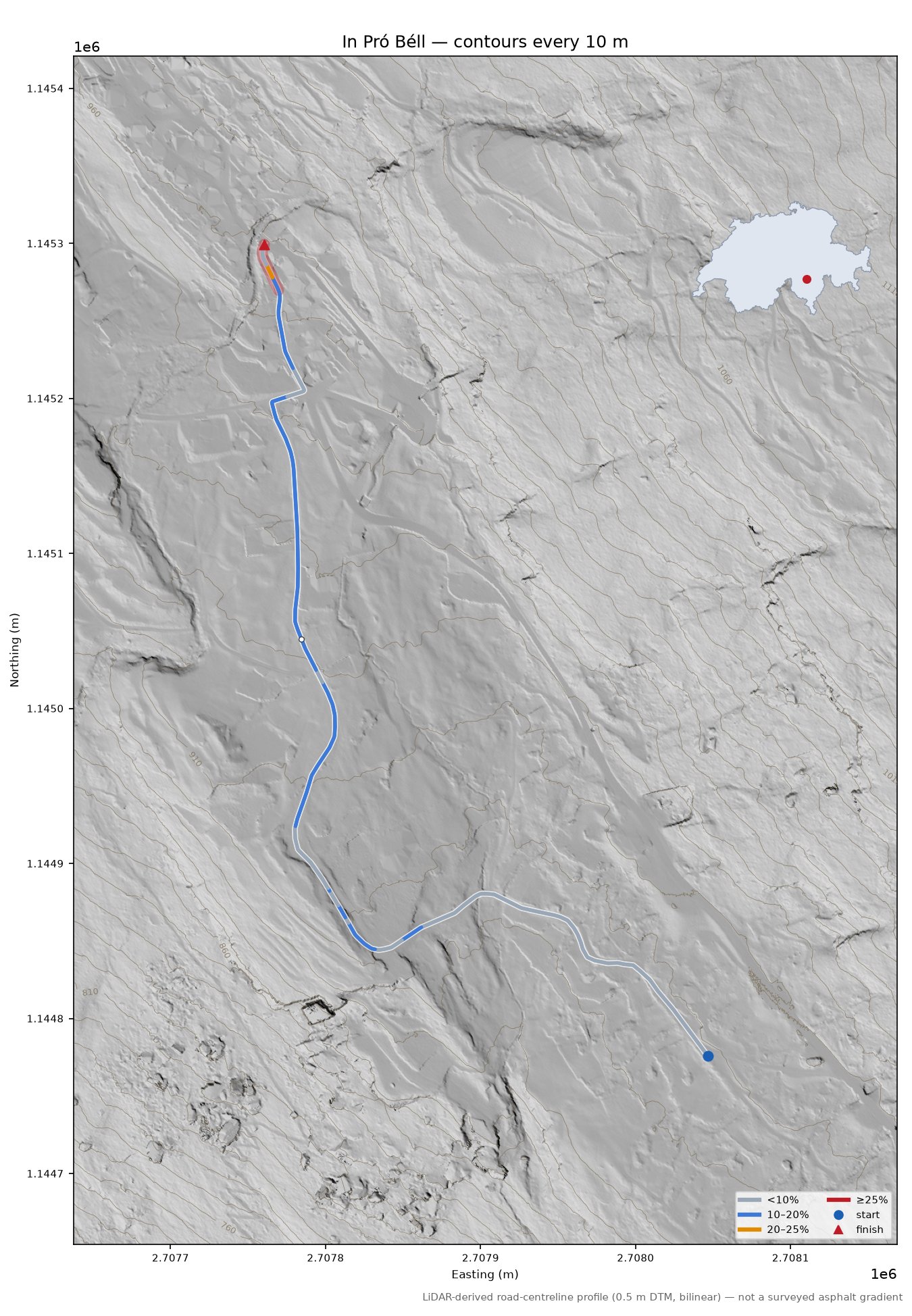 In Pró Béll LiDAR hillshade map with contours
