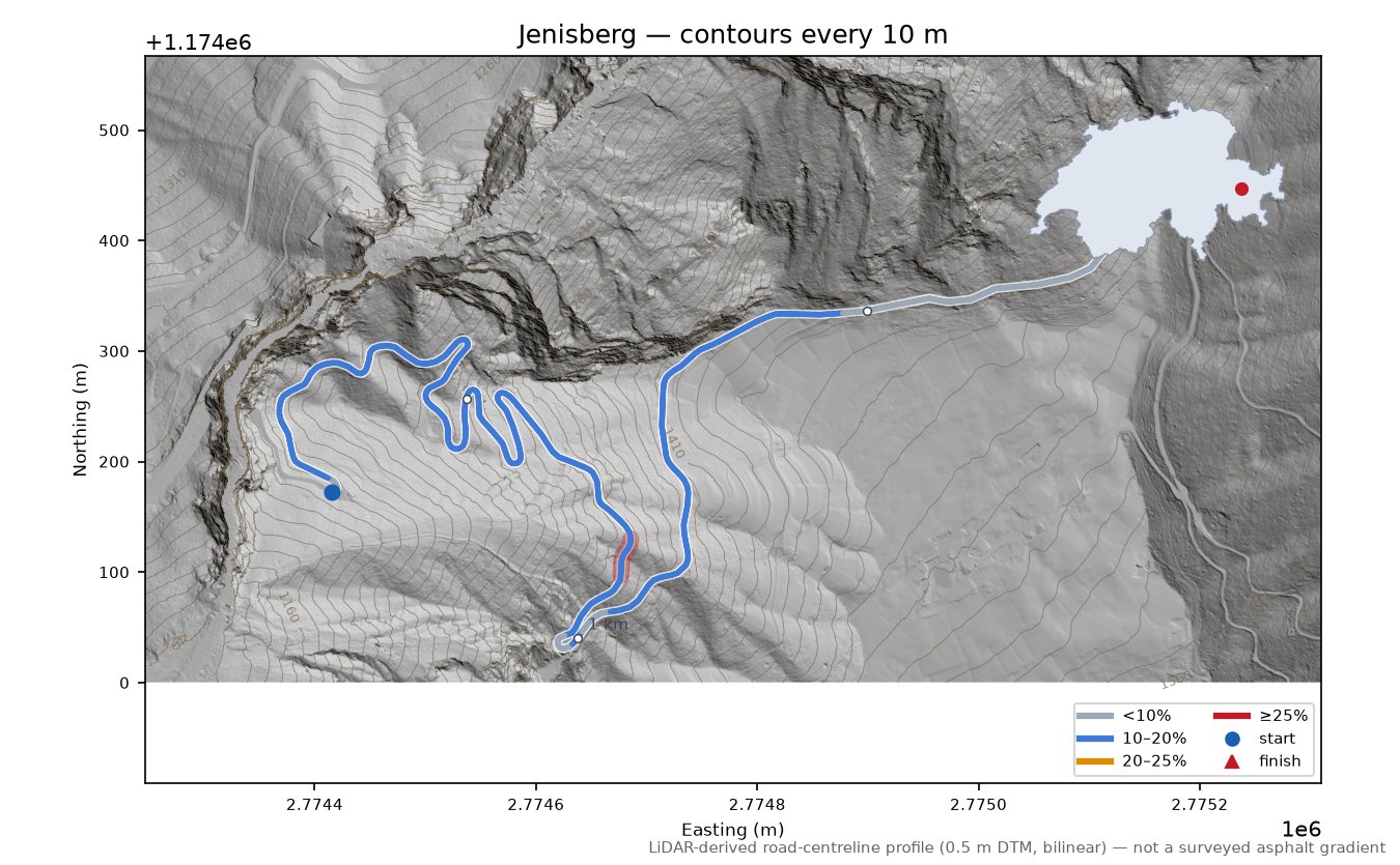 Jenisberg LiDAR hillshade map with contours