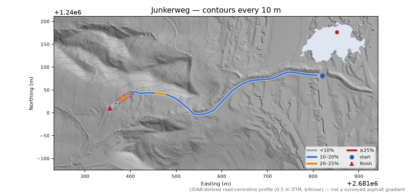 Junkerweg LiDAR hillshade map with contours