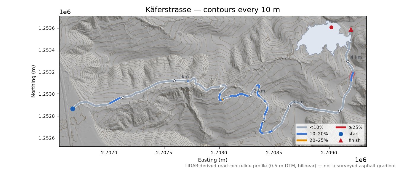 Käferstrasse LiDAR hillshade map with contours