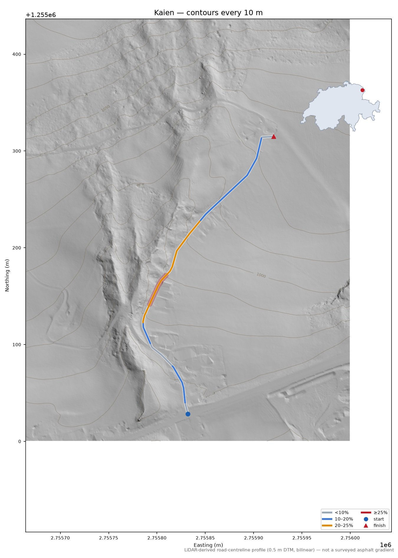 Kaien LiDAR hillshade map with contours