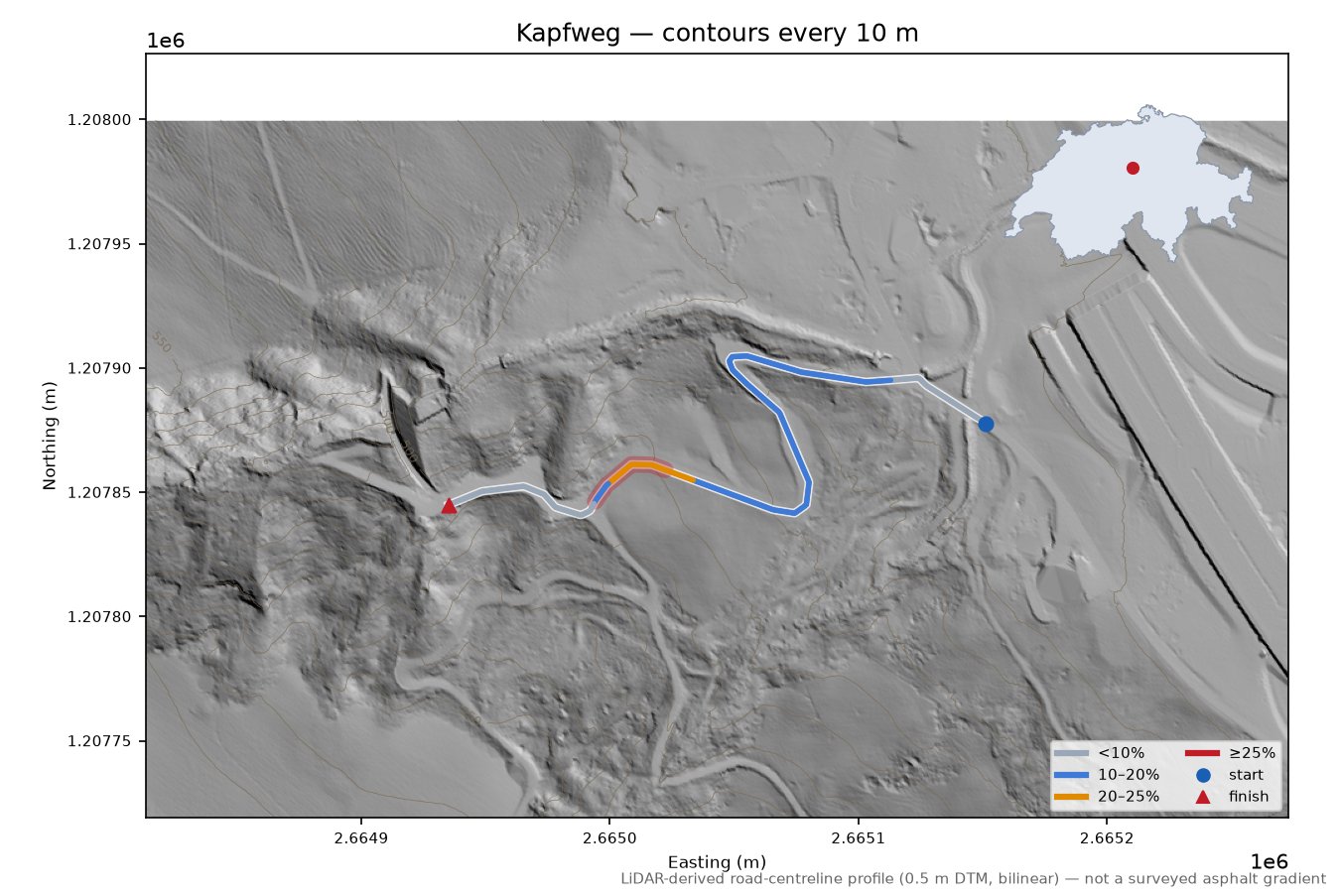 Kapfweg LiDAR hillshade map with contours