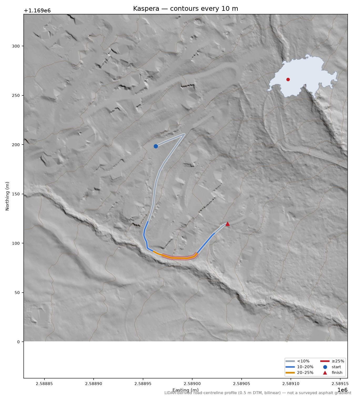 Kaspera LiDAR hillshade map with contours