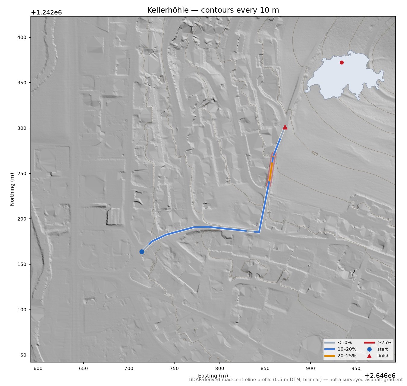 Kellerhöhle LiDAR hillshade map with contours