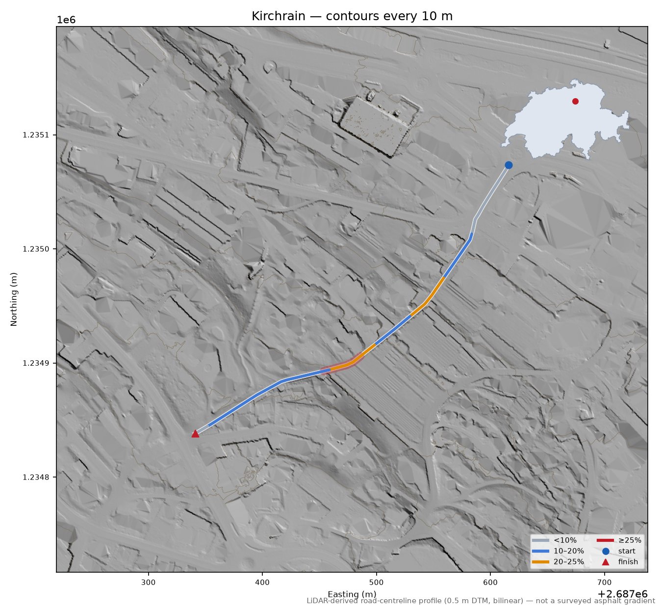 Kirchrain LiDAR hillshade map with contours
