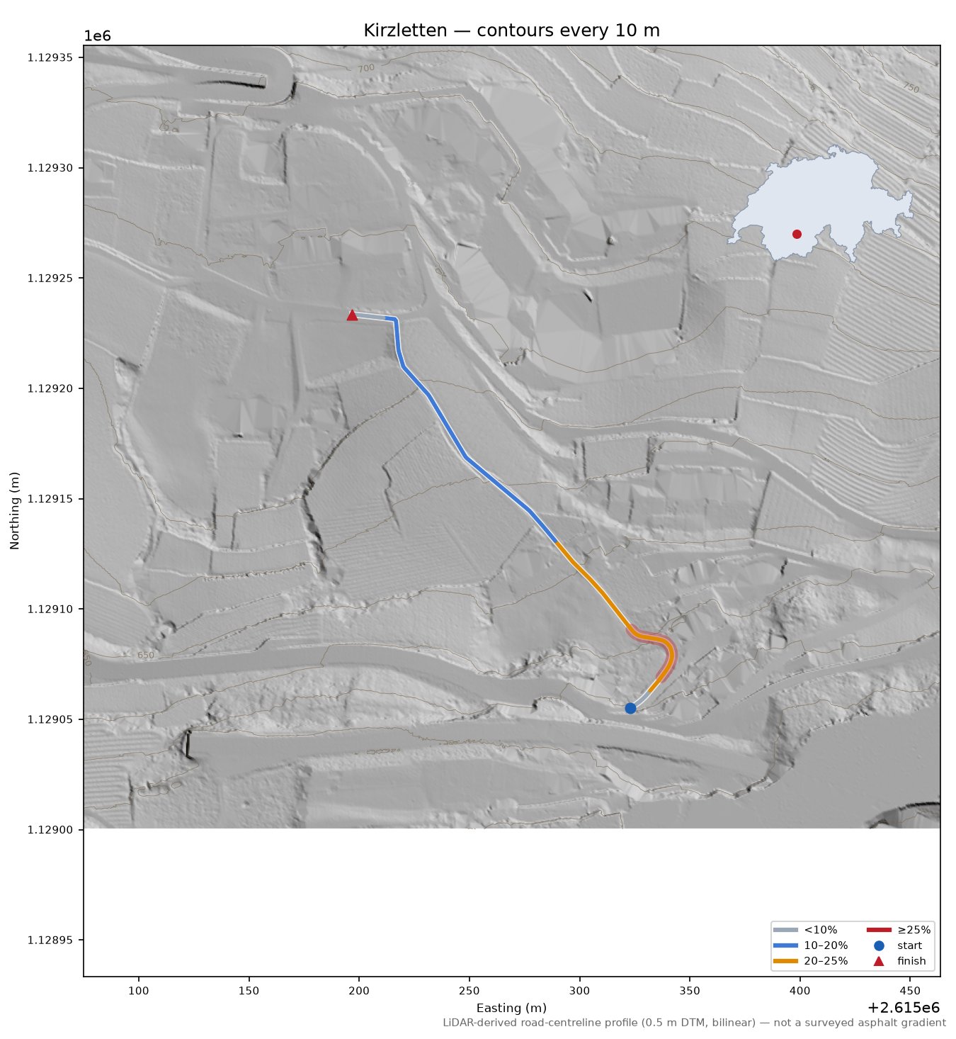 Kirzletten LiDAR hillshade map with contours