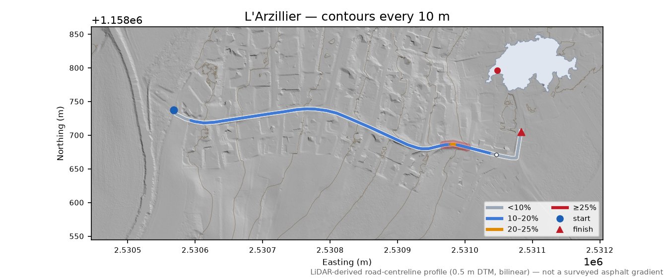 L'Arzillier LiDAR hillshade map with contours