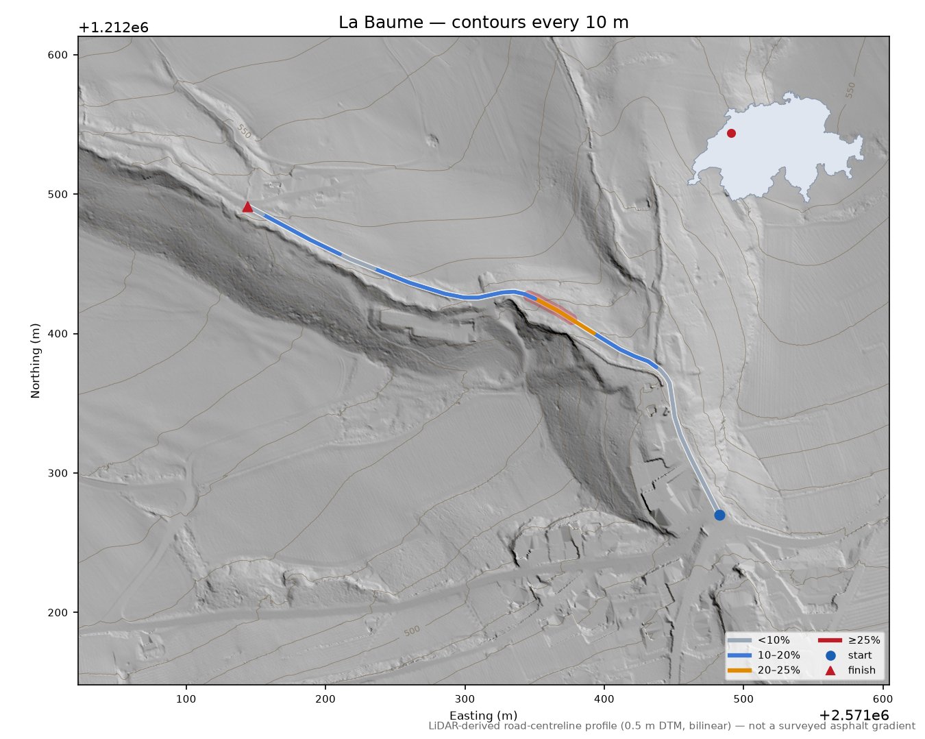 La Baume LiDAR hillshade map with contours