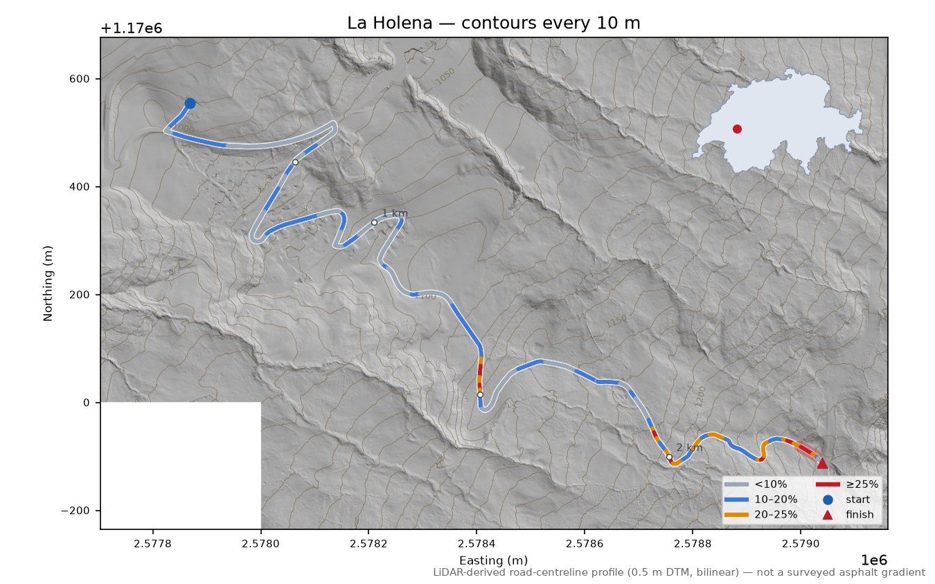 La Holena LiDAR hillshade map with contours