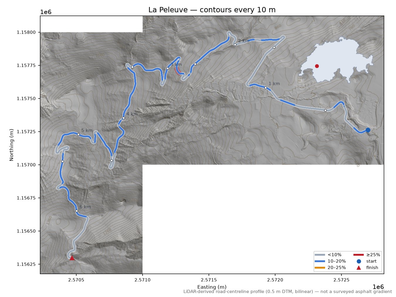 La Peleuve LiDAR hillshade map with contours