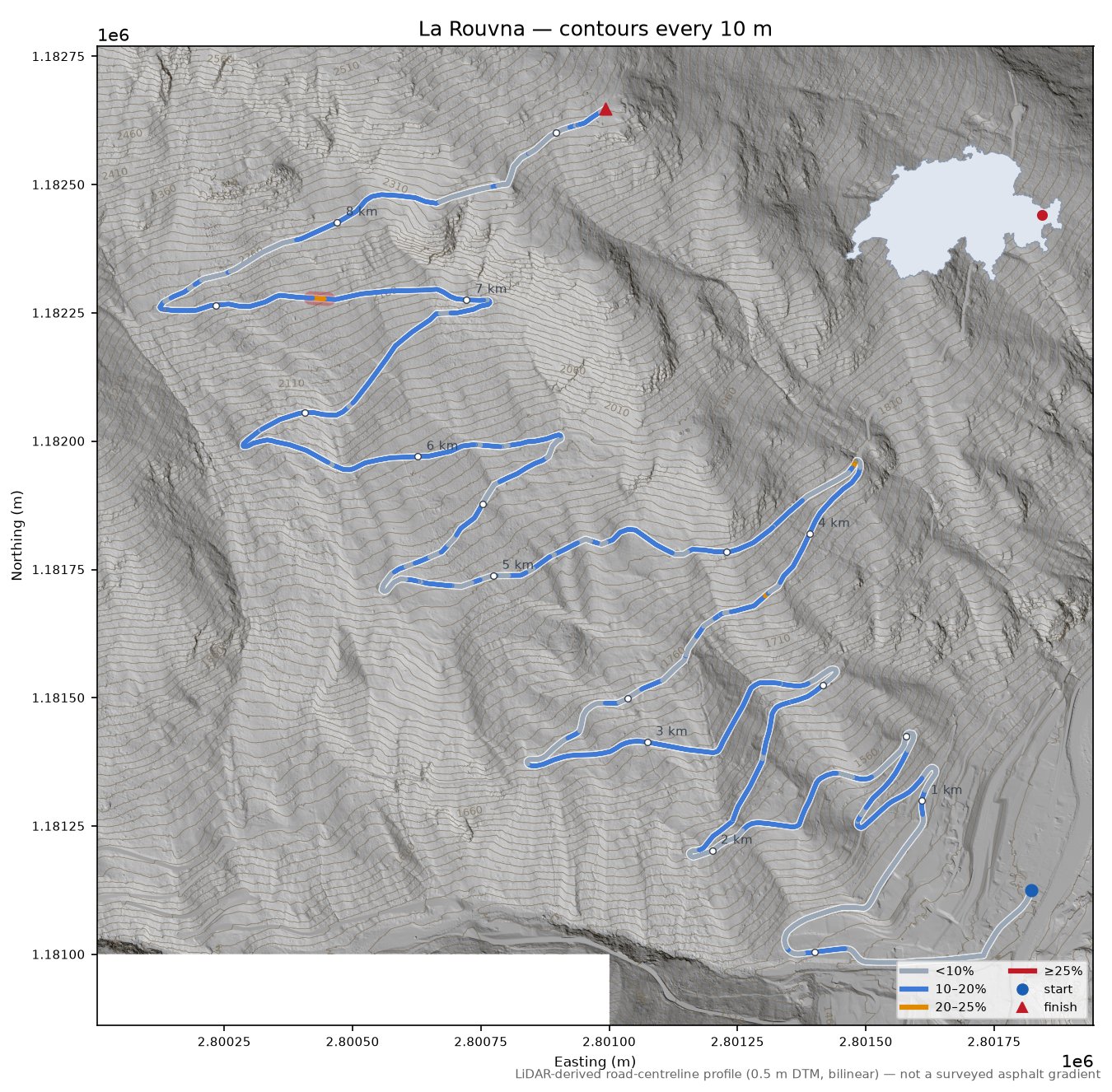 La Rouvna LiDAR hillshade map with contours