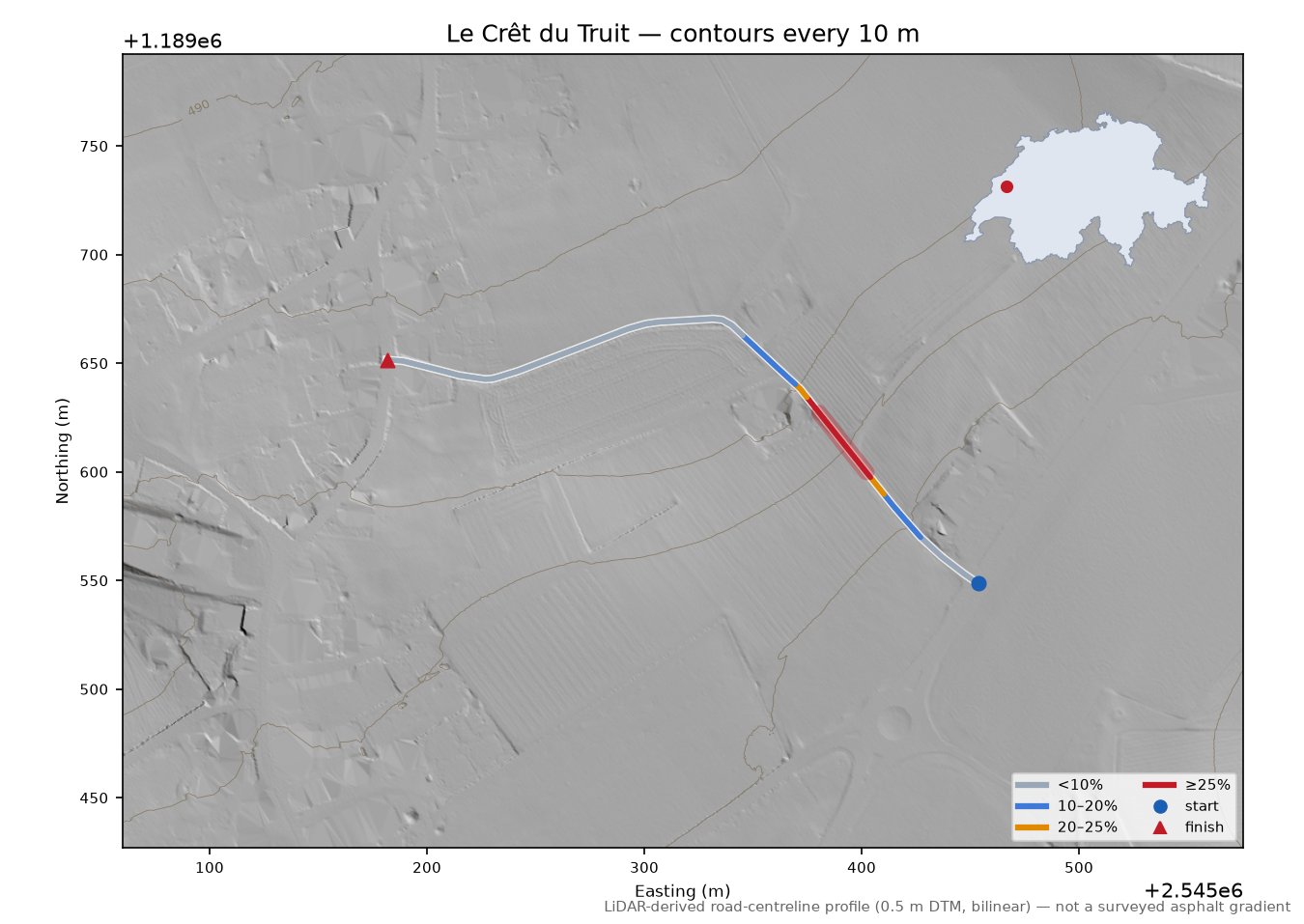 Le Crêt du Truit LiDAR hillshade map with contours