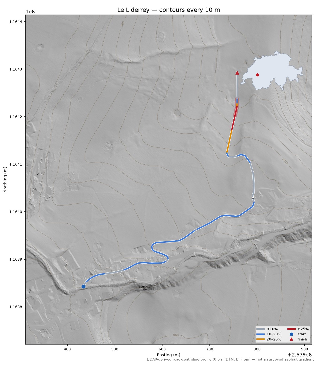 Le Liderrey LiDAR hillshade map with contours