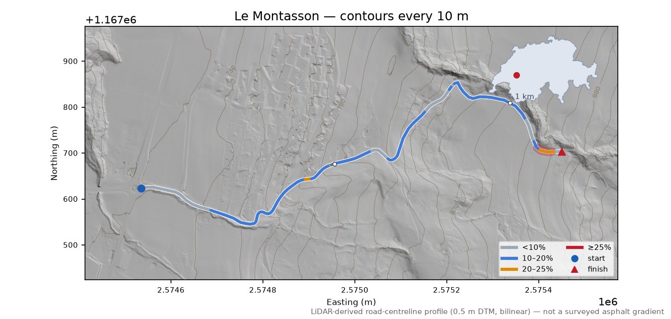 Le Montasson LiDAR hillshade map with contours