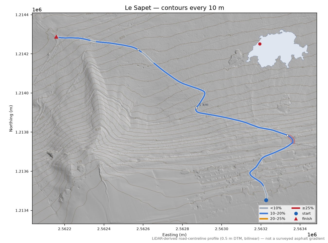 Le Sapet LiDAR hillshade map with contours