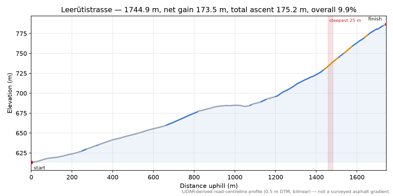 Leerütistrasse elevation profile