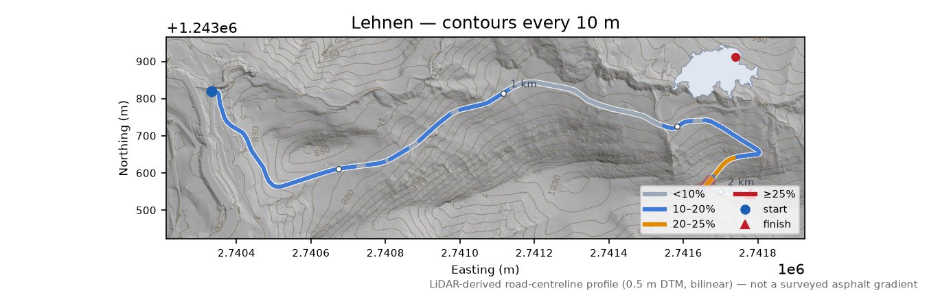 Lehnen LiDAR hillshade map with contours