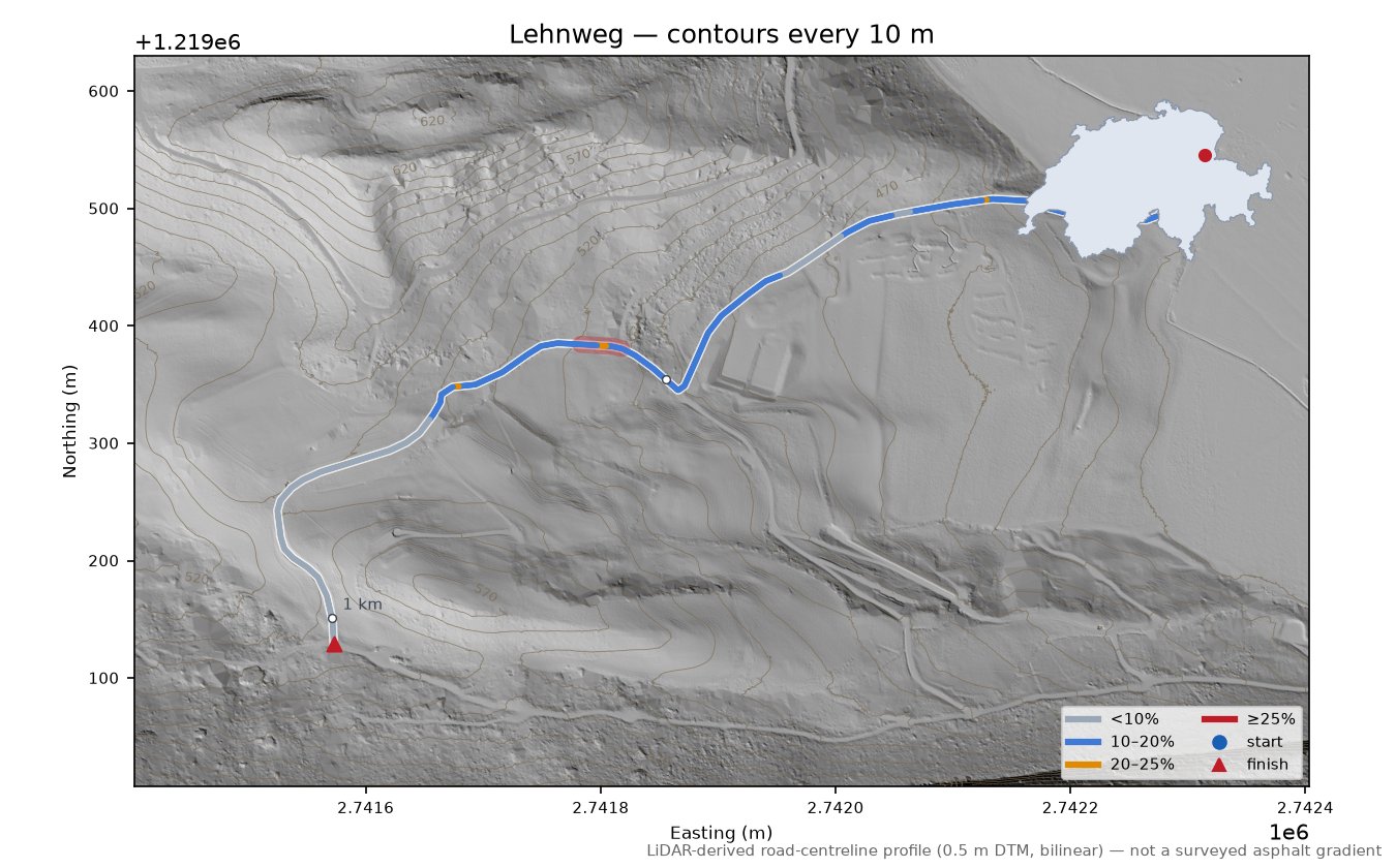 Lehnweg LiDAR hillshade map with contours