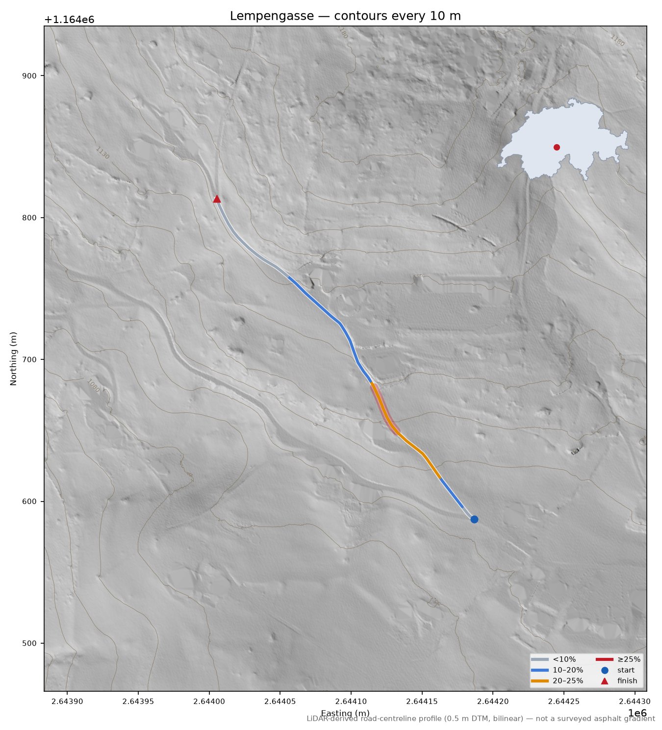 Lempengasse LiDAR hillshade map with contours