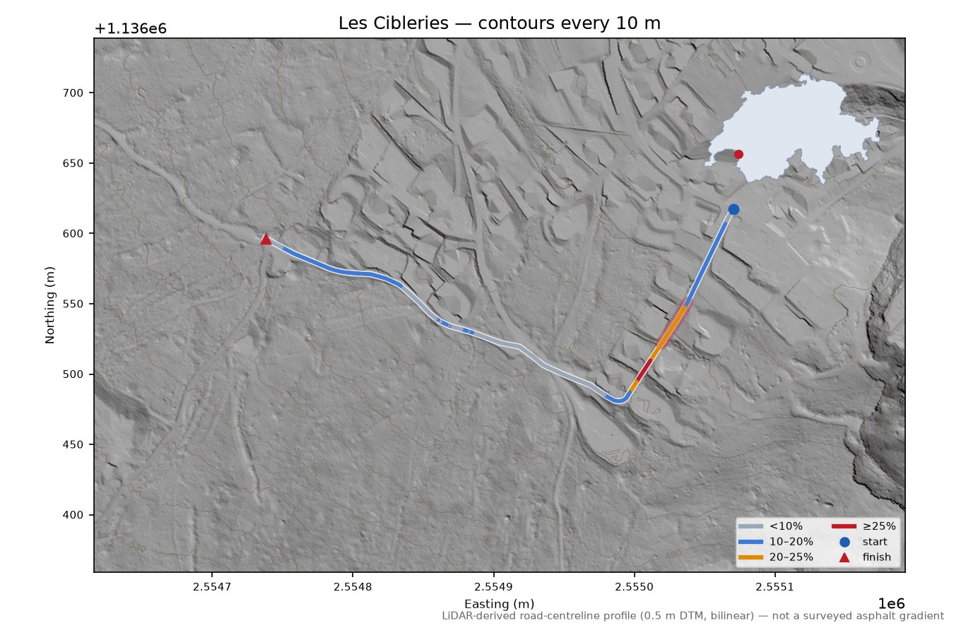Les Cibleries LiDAR hillshade map with contours