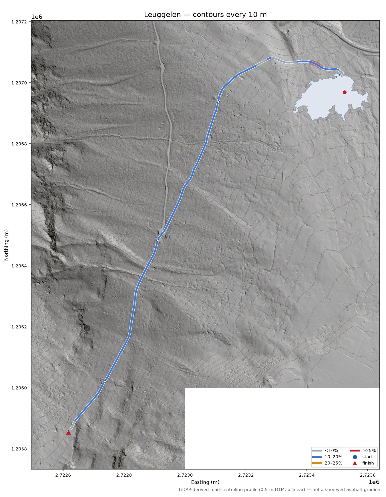 Leuggelen LiDAR hillshade map with contours