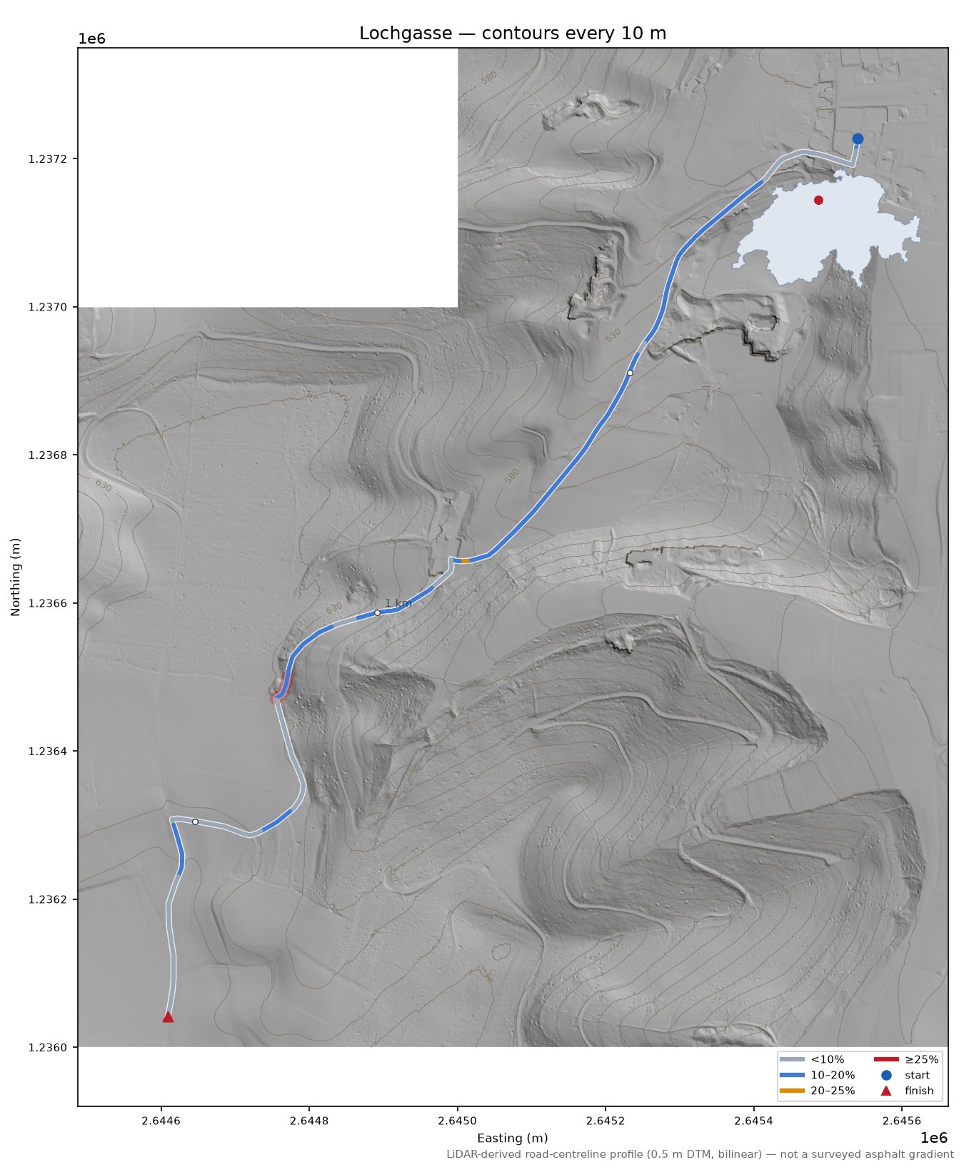 Lochgasse LiDAR hillshade map with contours