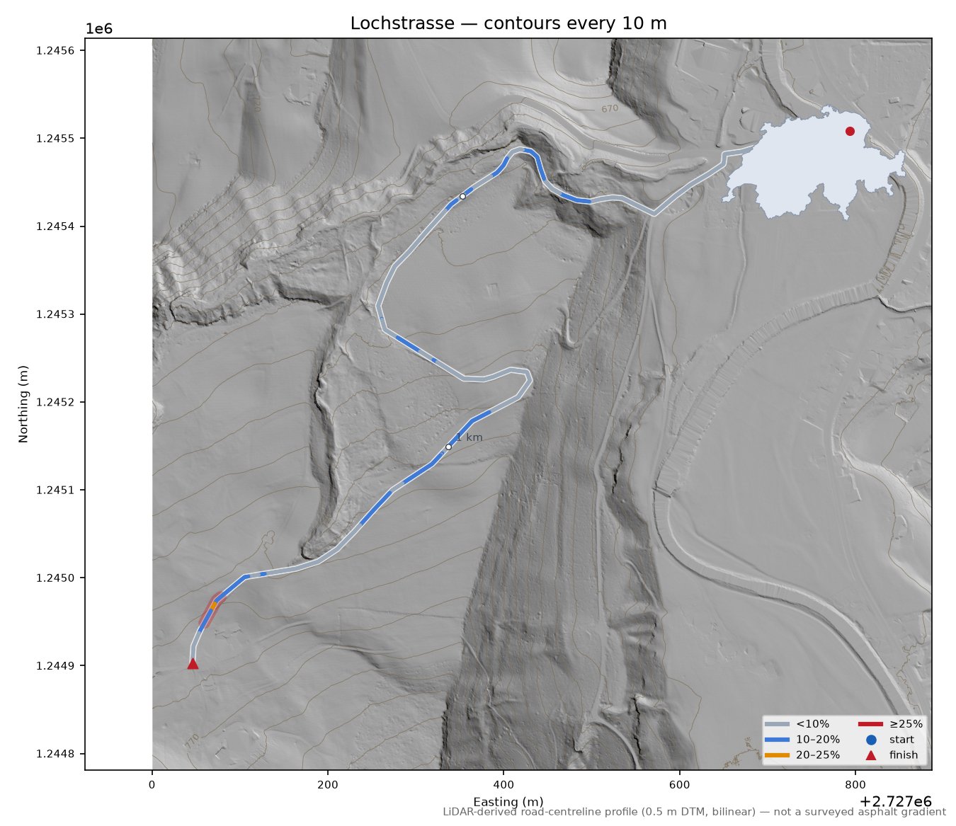 Lochstrasse LiDAR hillshade map with contours