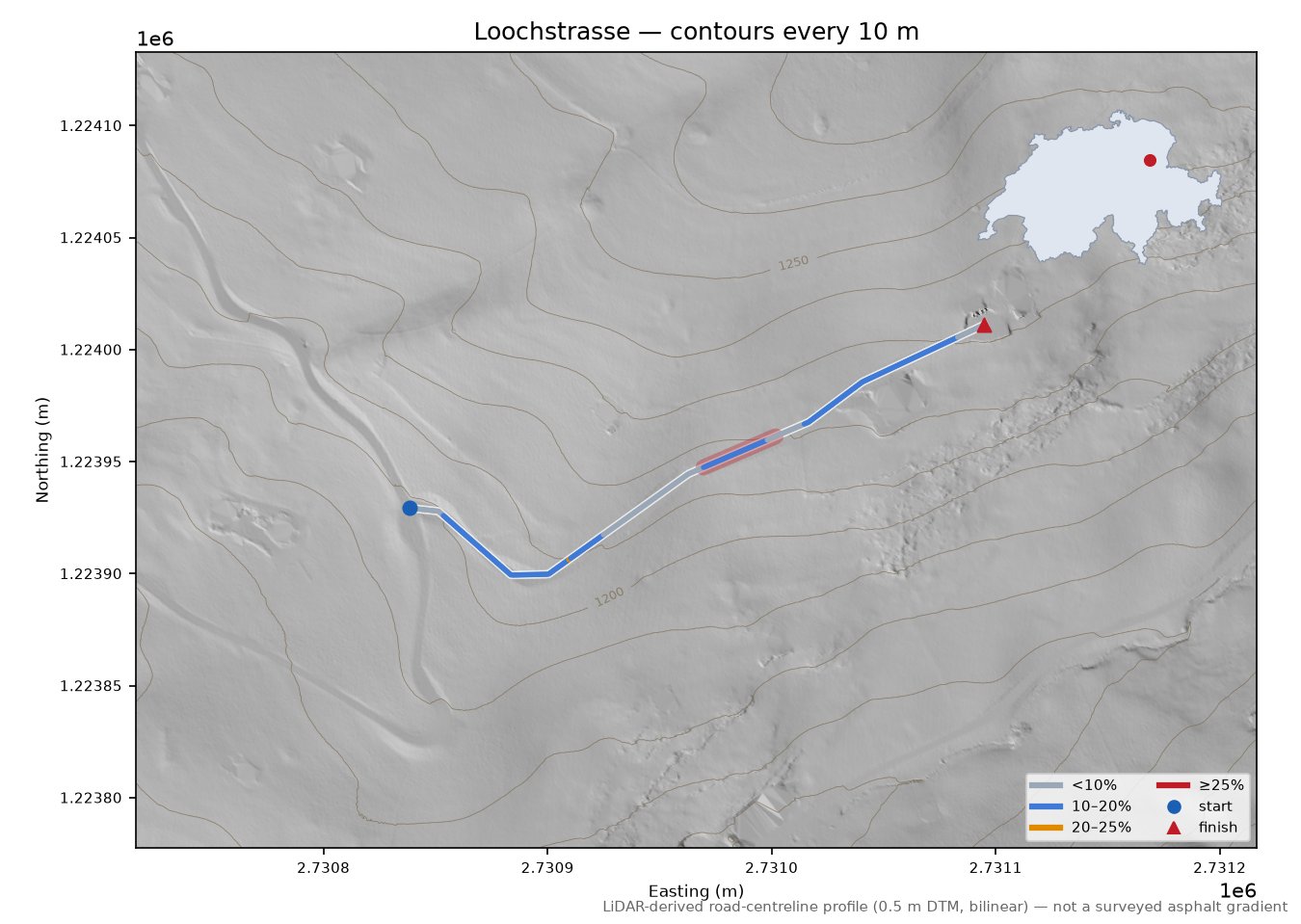 Loochstrasse LiDAR hillshade map with contours