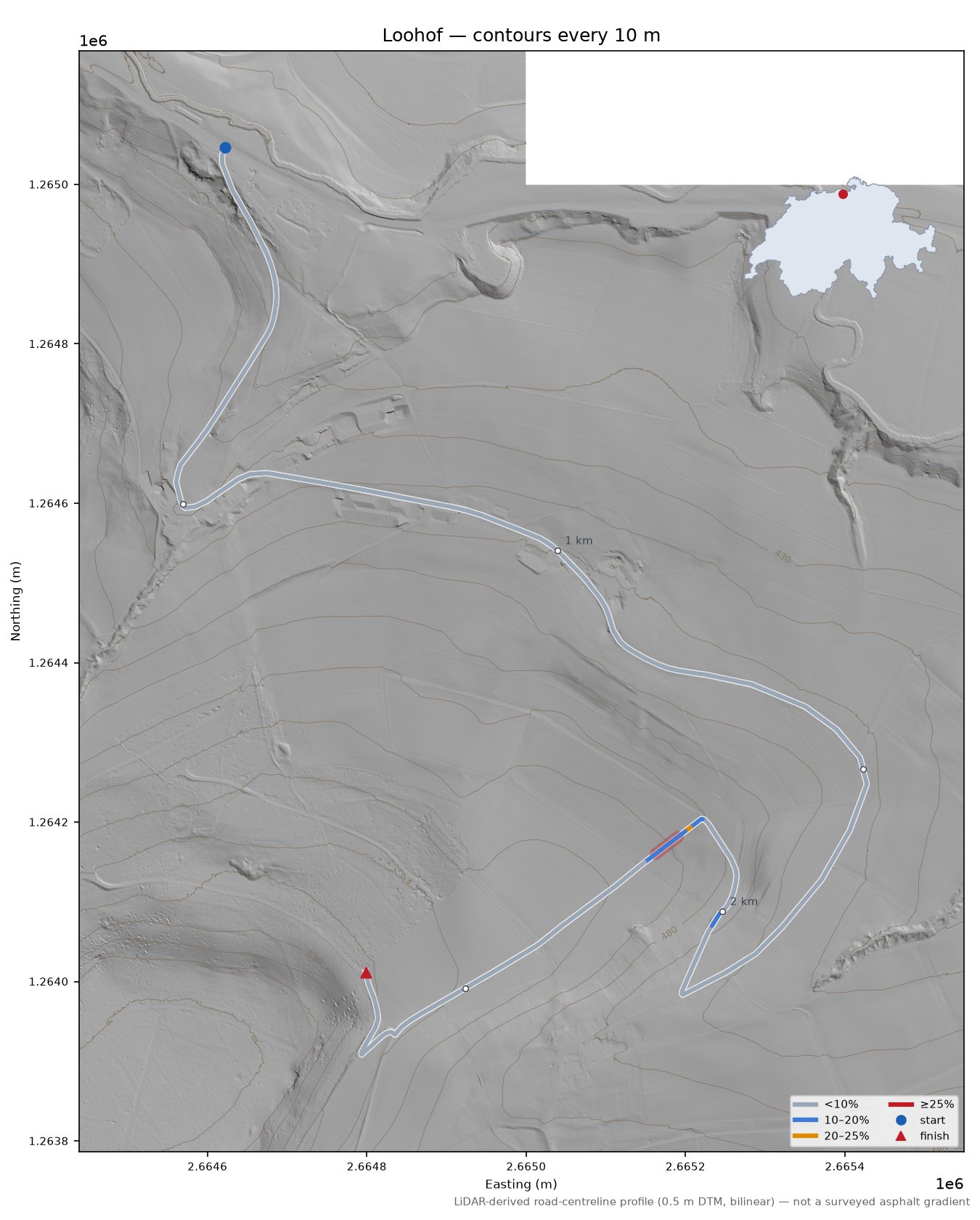 Loohof LiDAR hillshade map with contours