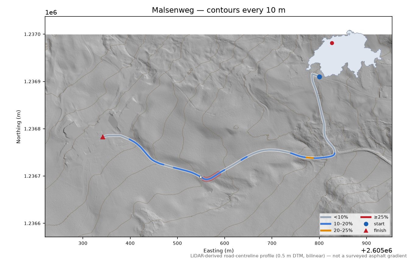 Malsenweg LiDAR hillshade map with contours