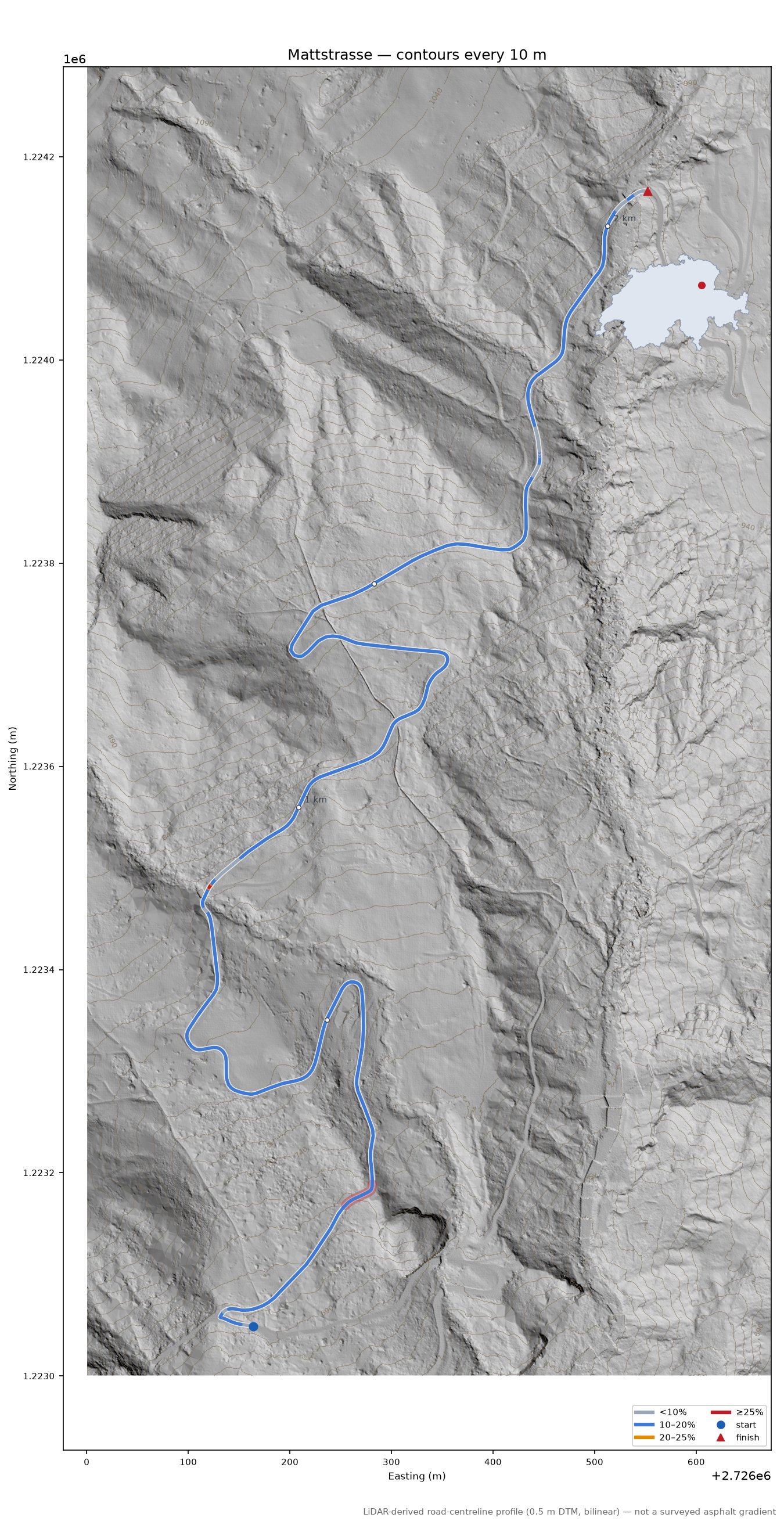 Mattstrasse LiDAR hillshade map with contours