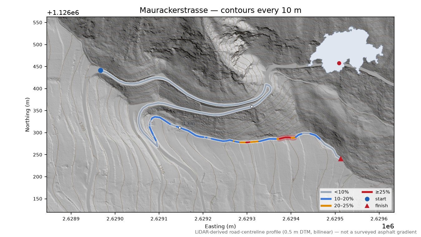 Maurackerstrasse LiDAR hillshade map with contours