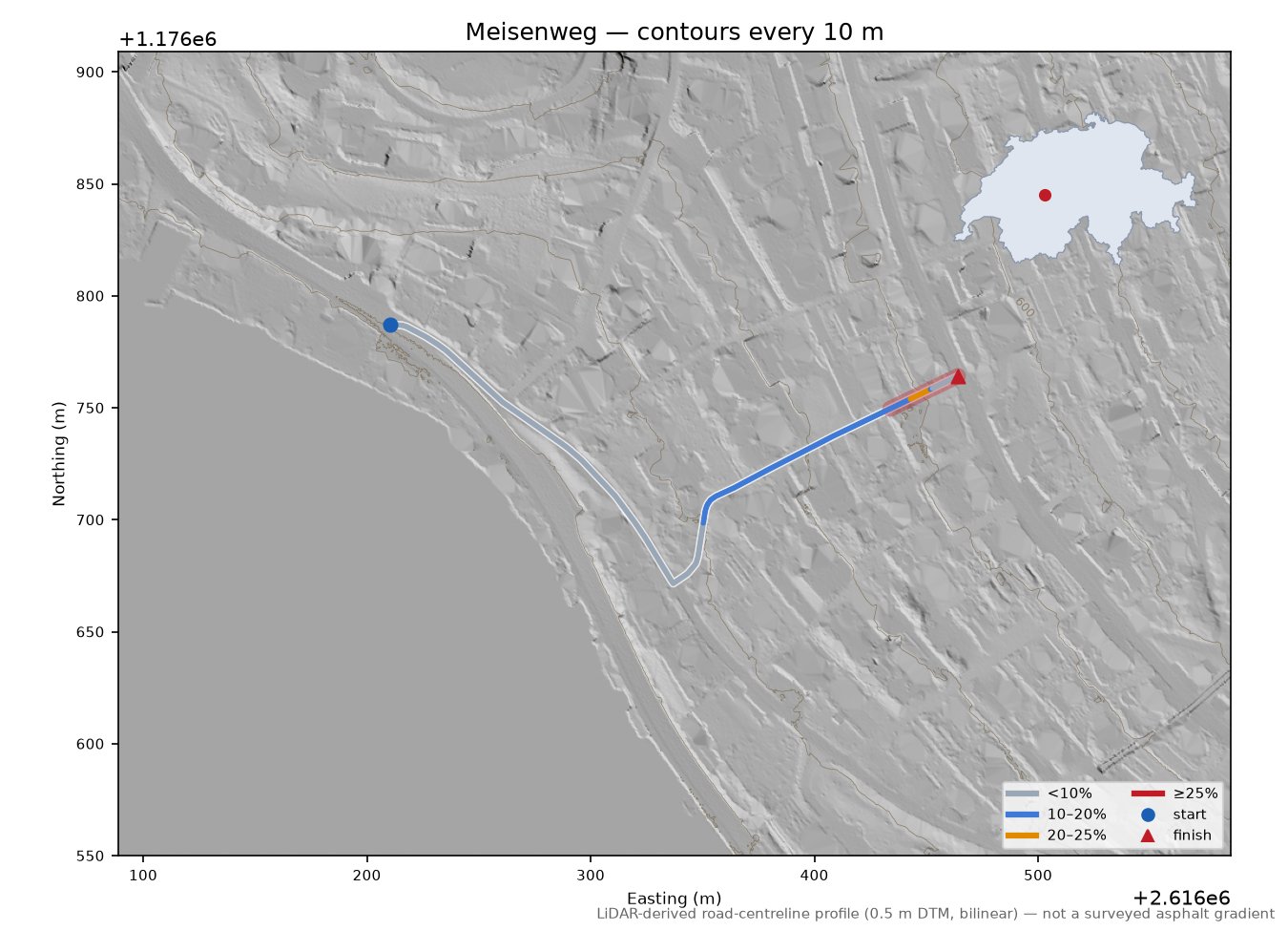 Meisenweg LiDAR hillshade map with contours